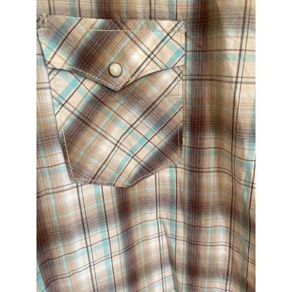Panhandle Slim Rough Stock Shirt Men XXL Brown Blue Plaid Pearl Snap Embroiderd - Picture 3 of 5